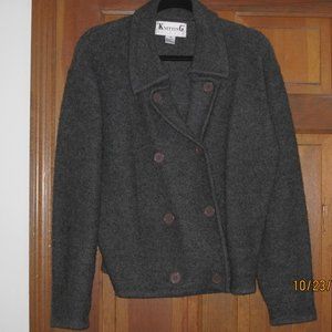 Knitting Needle-100% Grey Wool Sweater Jacket-S